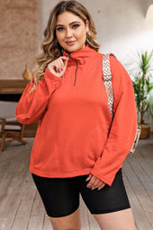 Orange Sweatshirt with Pocket and Zipper with O-Ring, Plus Size