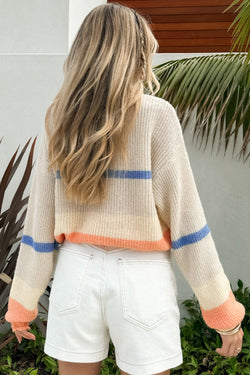 Comfortable falling with drooping shoulders and beige color block stripes