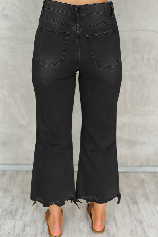 Shortless flared jeans high black waist aged effect