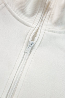 White zip-up sweatshirt with dropped shoulders