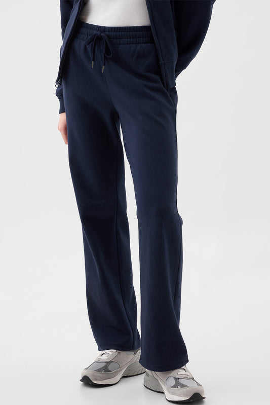 Pantaloni dritti in vita casual di colore solido blu navy