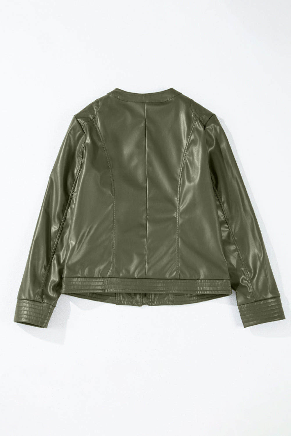 Blouson aviateur coupe slim en similicuir uni vert sauge avec fermeture éclair