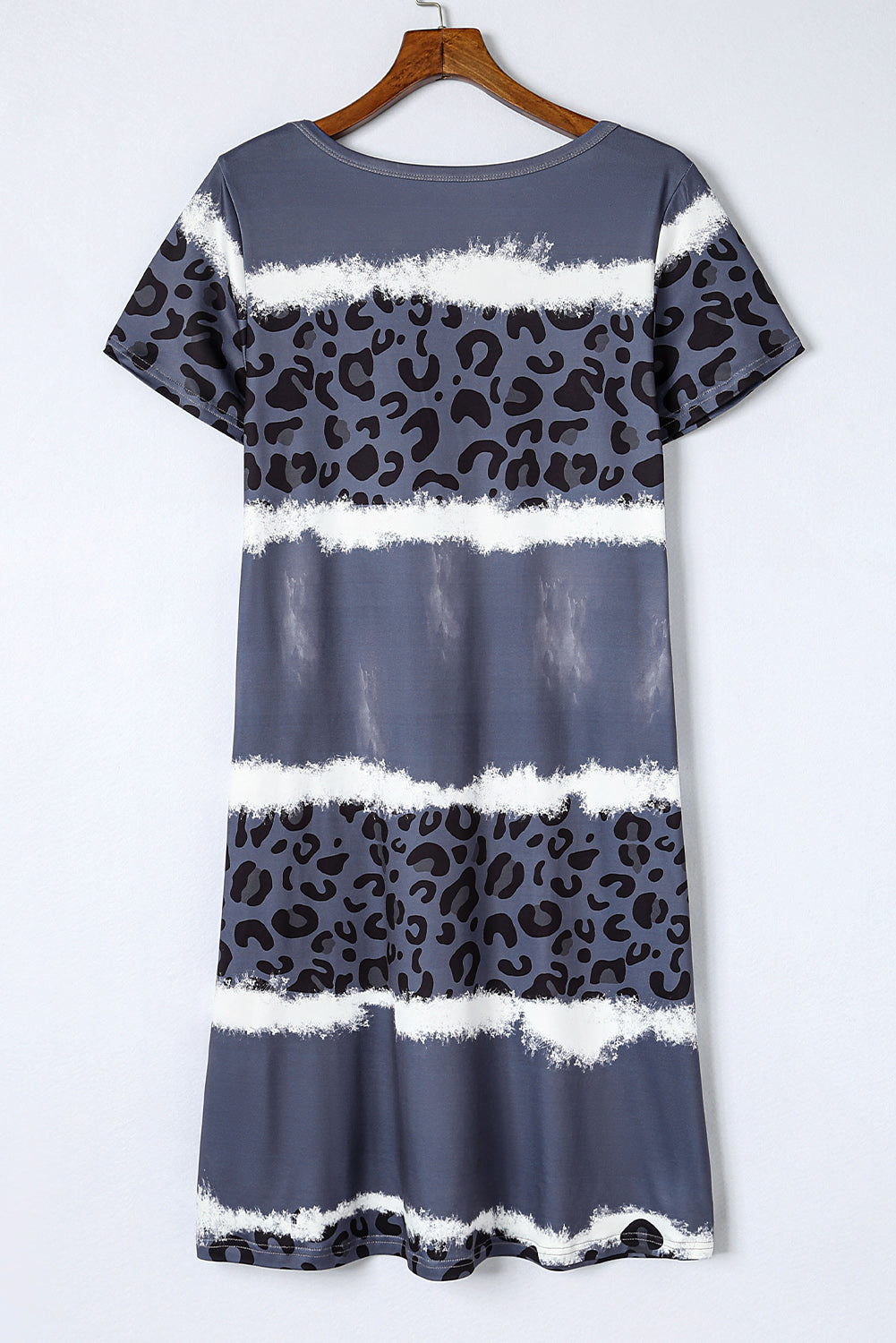 Gray Leopard Color Block V-Neck T-shirt Dress