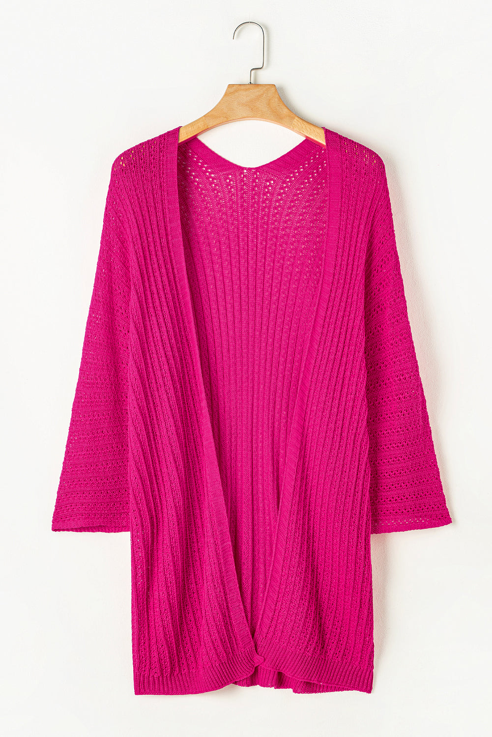 Cardigan en tricot à manches bracelet ajouré rose-A WOMAN WE LOVE