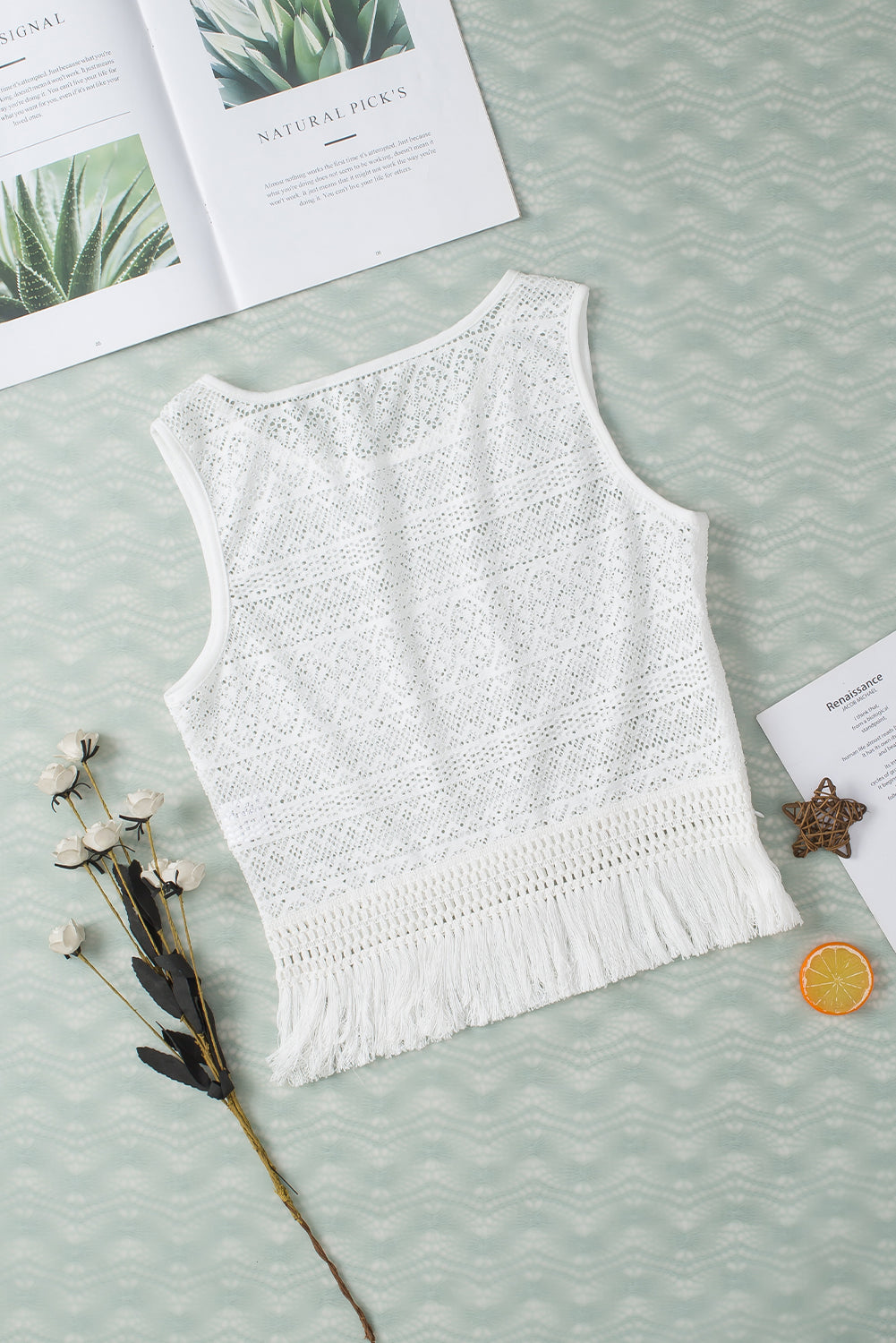 Débardeur à franges ajouré en dentelle blanche au crochet-A WOMAN WE LOVE