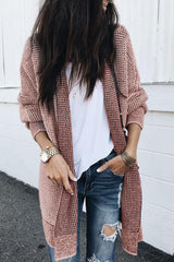 Cardigan long tricoté à carreaux rose ouvert sur le devant-A WOMAN WE LOVE