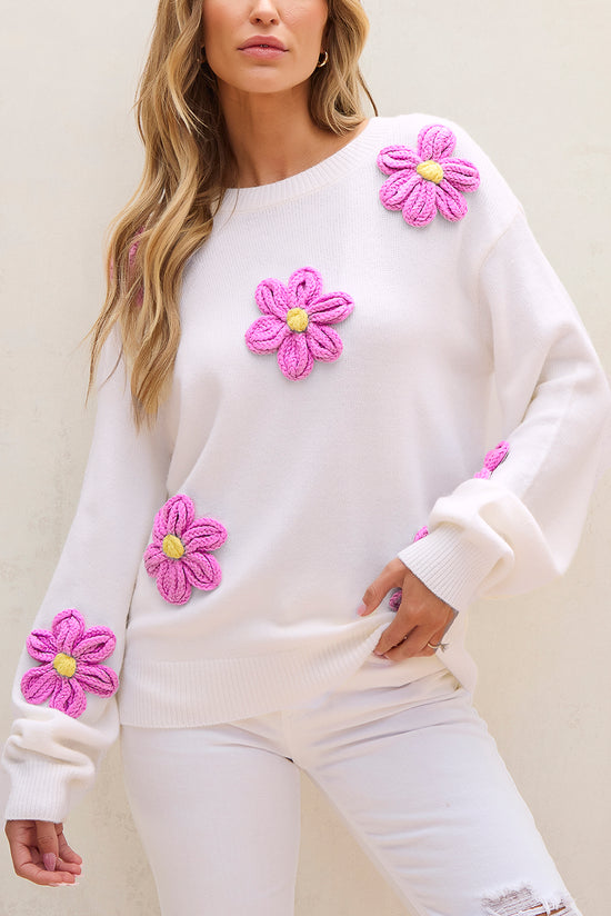 White flower hook sweater