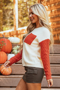 Drozing shoulder sweater and color pocket color block flame golden