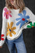 Colored white round -neck sweater with large flowers pattern