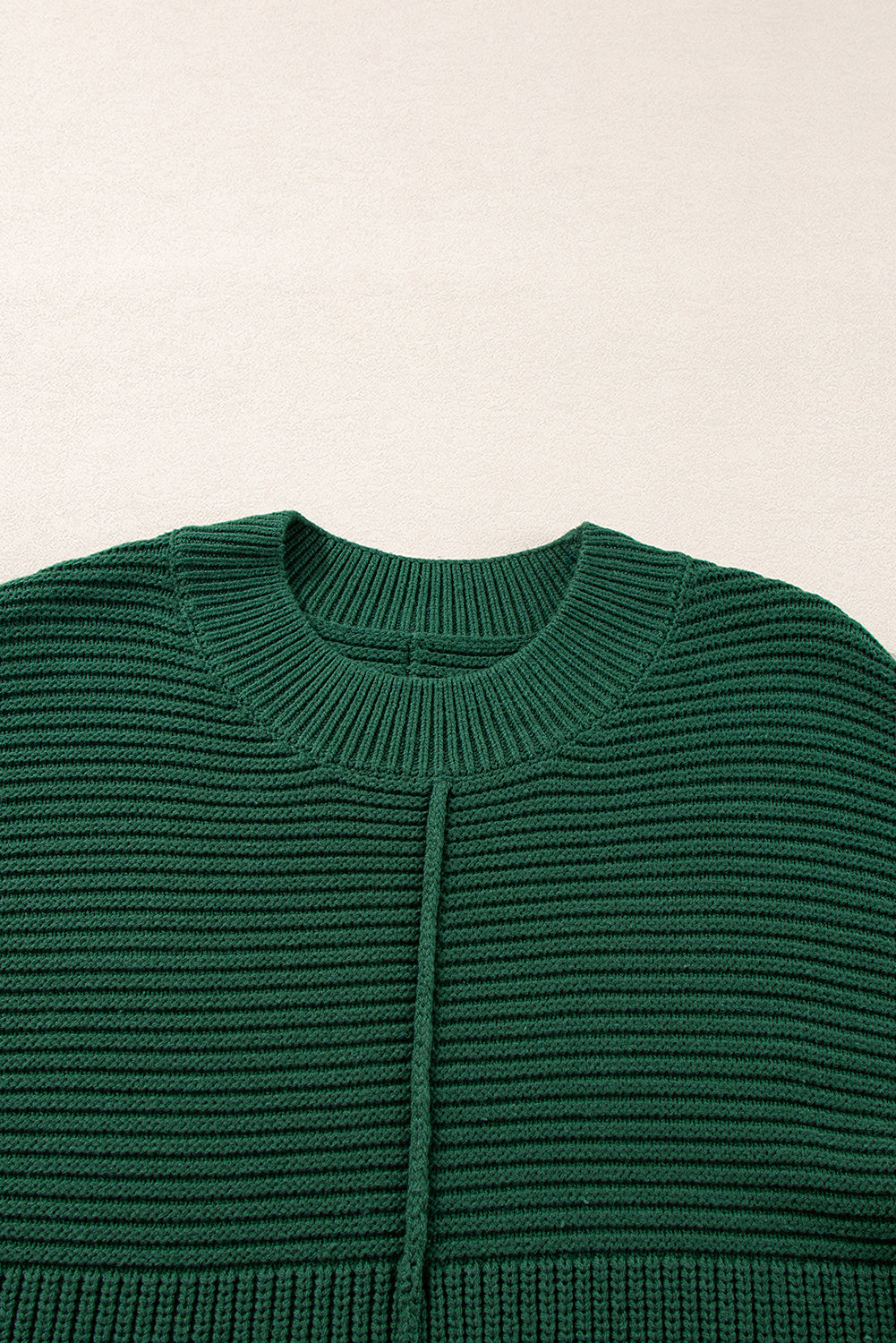 Pull à manches lanternes et col rond en tricot texturé vert noirâtre