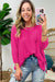 Red Pink Textured Center Seam Long Sleeve Split Top