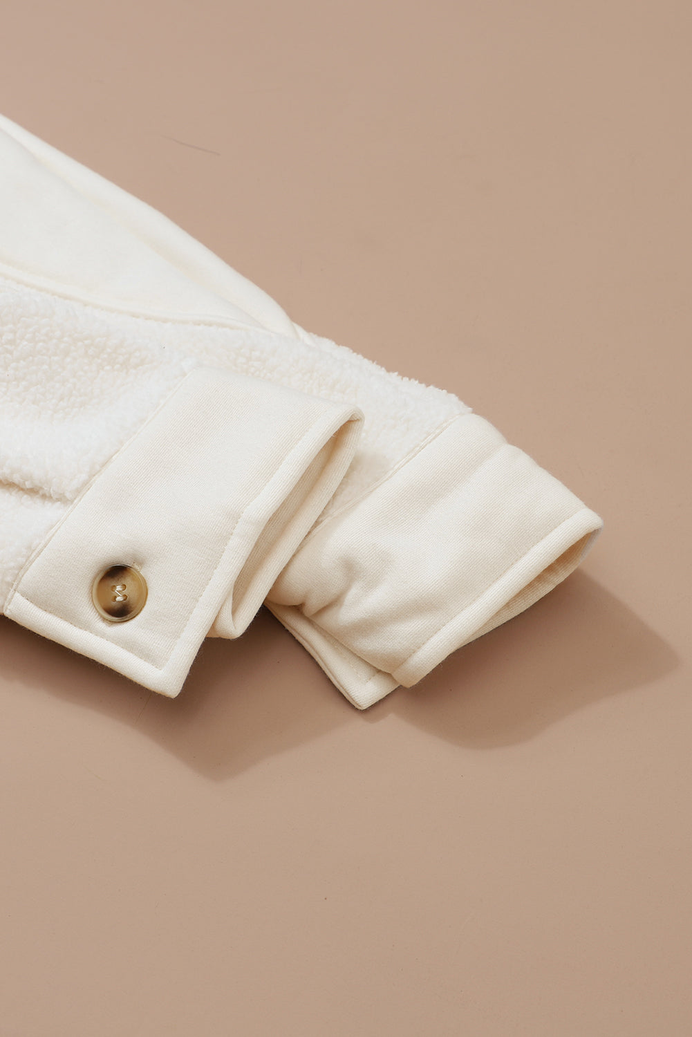 Beige Button-Up Stitching Pocket Raw Hem Shacket