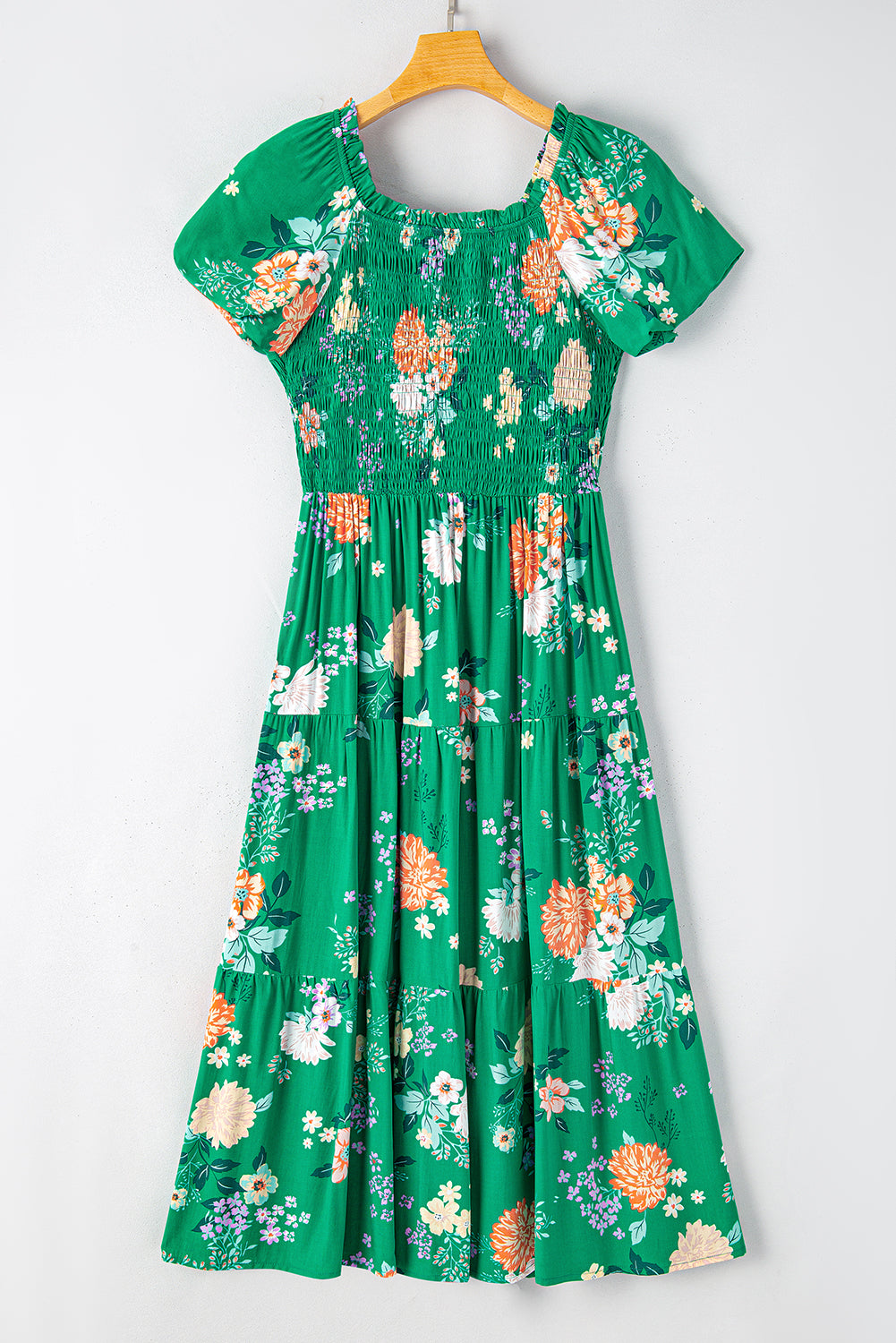 Vestido de midi de estampado de estampado floral verde con estampado floral