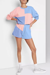 Tenue de short à manches longues en patchwork color block bleu ciel
