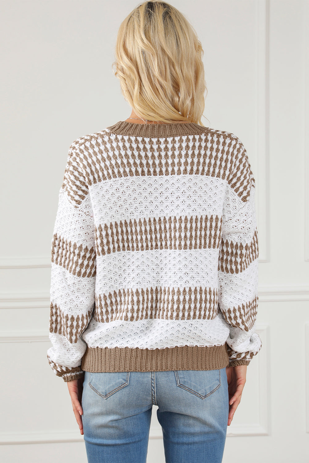 Multicolored sweater with vertical stripes and two-tone drop shoulders