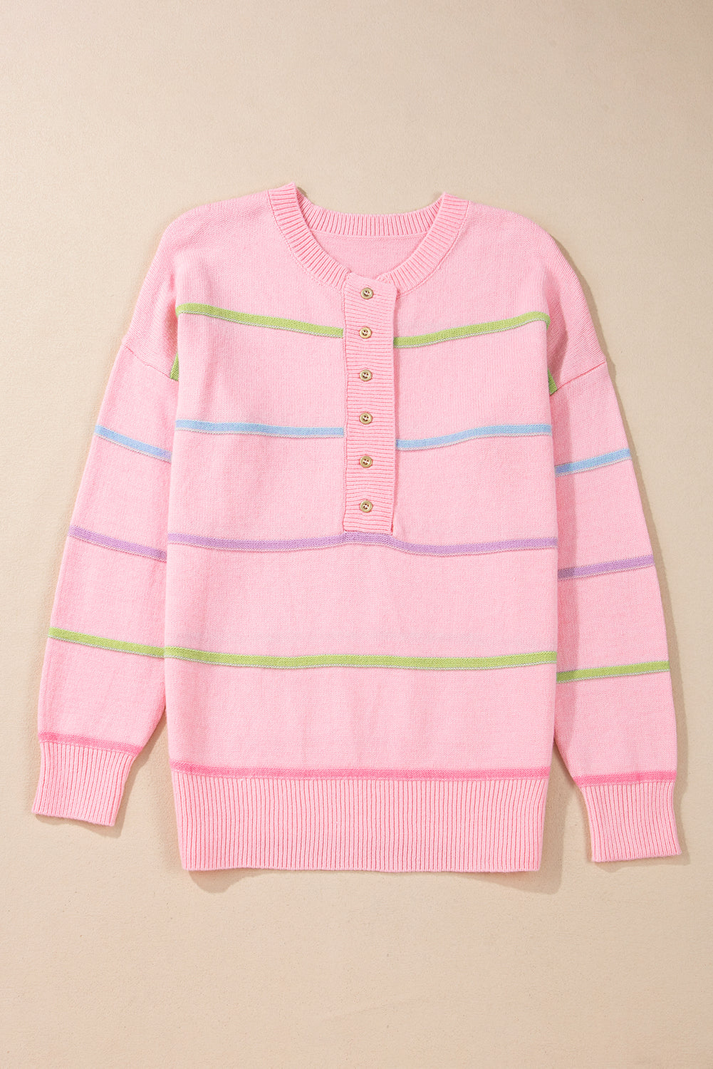 Rosa Regenbogenstreifen fallen Umgangsum selbstbaggy Henley -Pullover