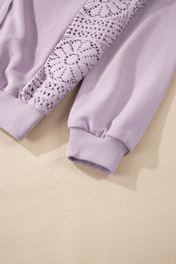 Orchid Petal Knit Sweatshirt, Exposed Crochet Seams, Ribbed Trim