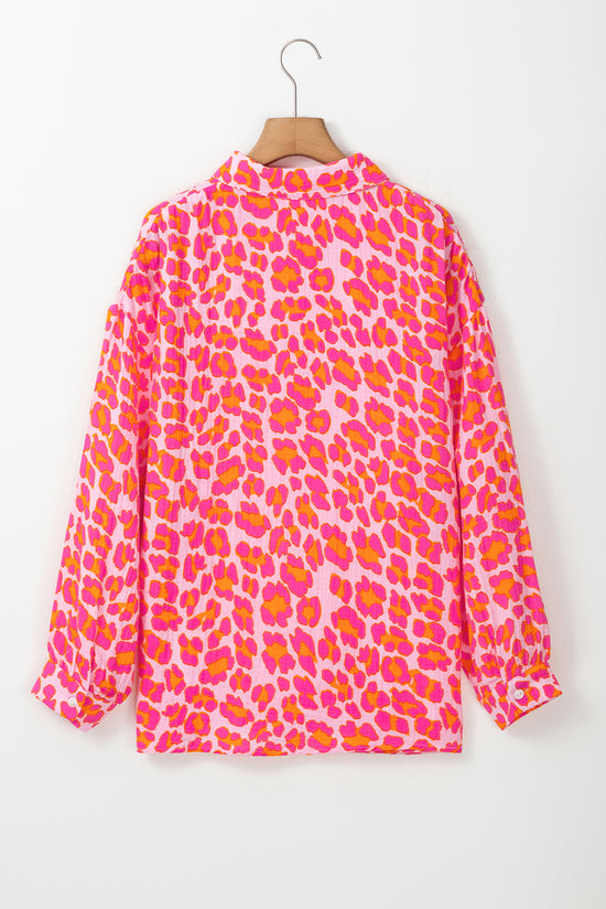 Large shirt buttoned pink leopard print