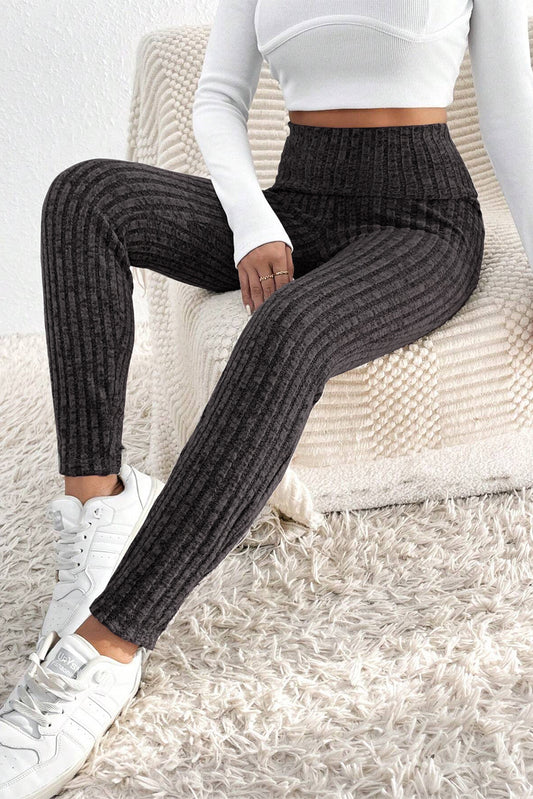 Leggings en tricot en tricot texturé côtelé gris foncé gris foncé