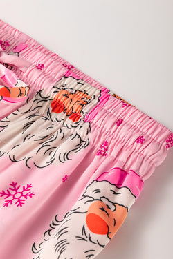 Ensemble pyjama de Noël avec chemise à manches longues et flocon de neige du Père Noël rose