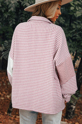 Pink Houndstooth Color Contrast Textured Patchwork Loose Jacket