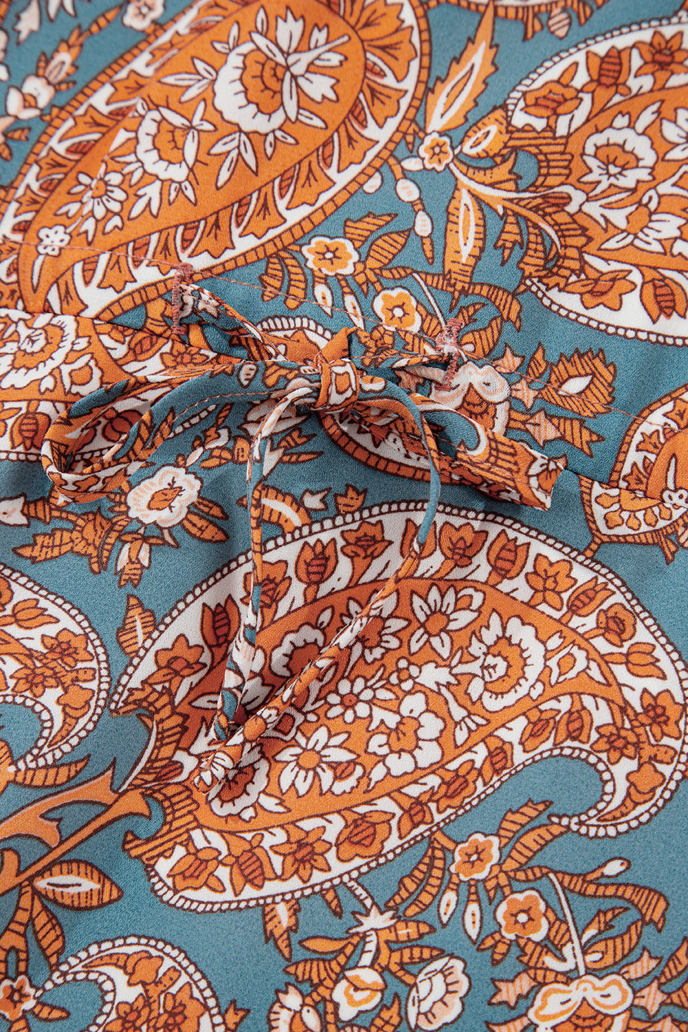 Orange Paisley estampado Fit Lolo Fit Drawstring Mini Vestido de cintura alta