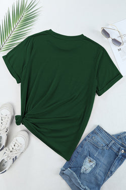 Camiseta verde decretada con cuello redondo