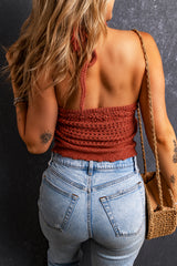 Débardeur dos nu en tricot d'argile rouge à col licou-A WOMAN WE LOVE