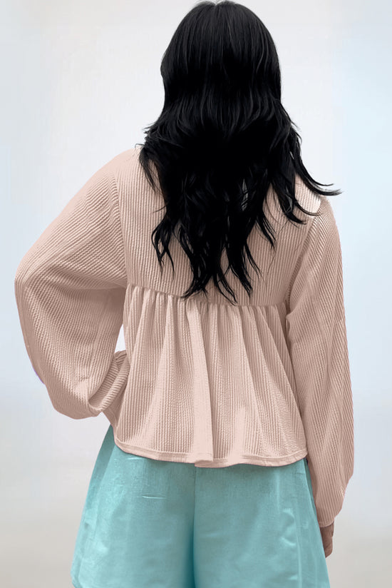 Babydoll blouse in V -neck and parchment bubbles sleeves