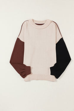 Ribbed border sweater with roller coats color block coffee