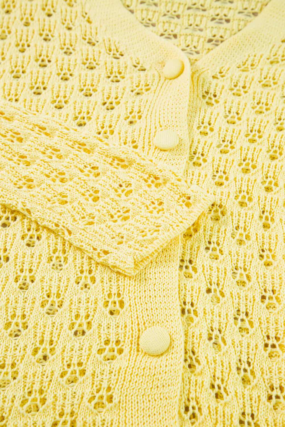 Cardigan pull jaune en maille pointelle à col en V