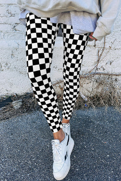 Skinny leggings high waist with black checkered pattern *