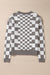 Gray sweater checkered and drooping shoulders, round neck