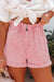 Vintage Washed Dusty Pink Ruffle High Waisted Denim Shorts