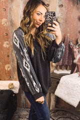 Black long sleeve top with western print patch