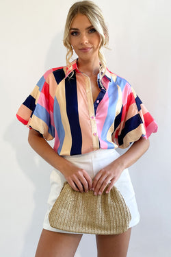 Multicolored buttoned shirt with stripes and puffy sleeves