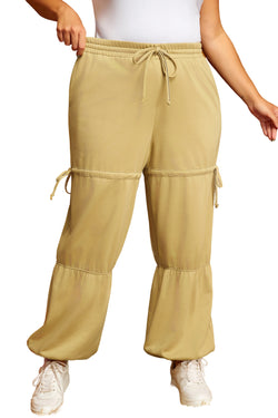 Pantalones de cintura alta con tira ajustada con cordón de apriete beige