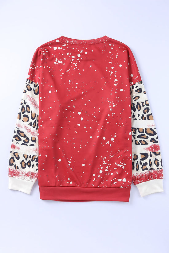 Bright Red Tie Dye Leopard Drop Shoulder Sweatshirt