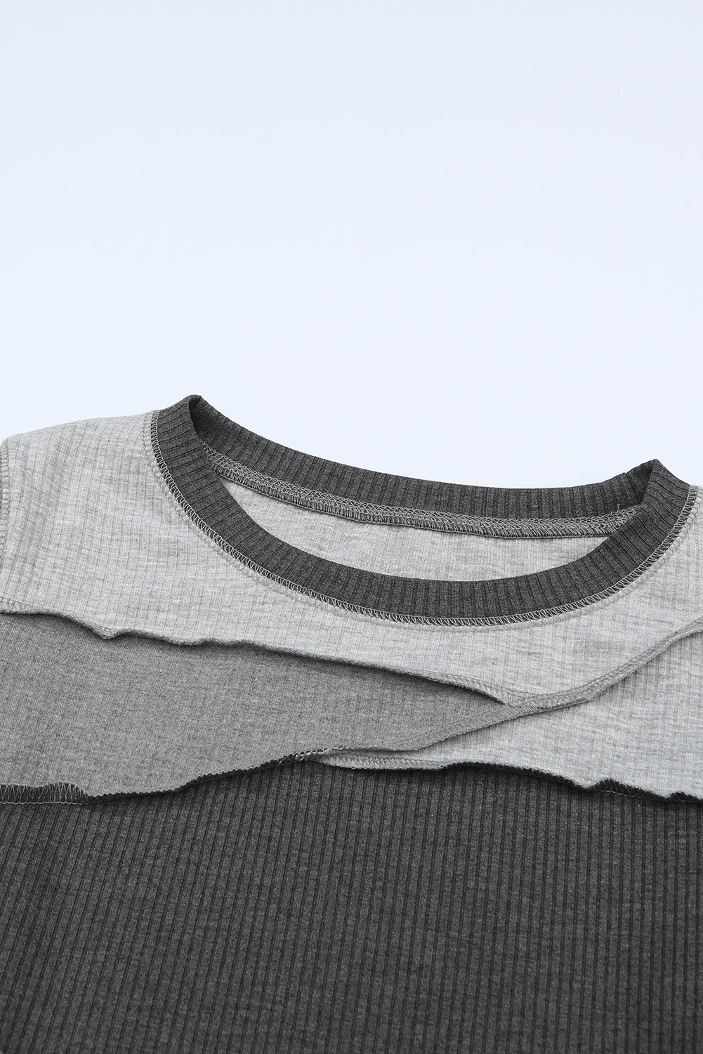 Gray Expose Seam Color Block Ribbed Knit Top