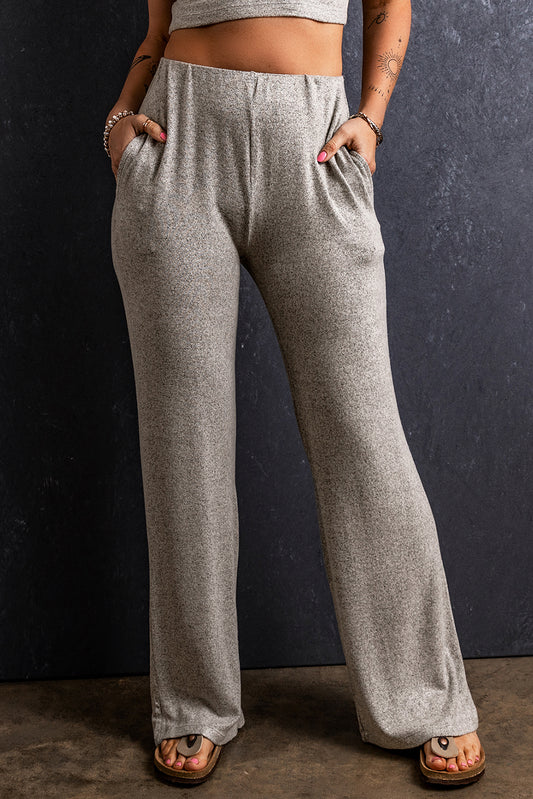 Pantalon droit ample avec poches à taille élastique gris clair