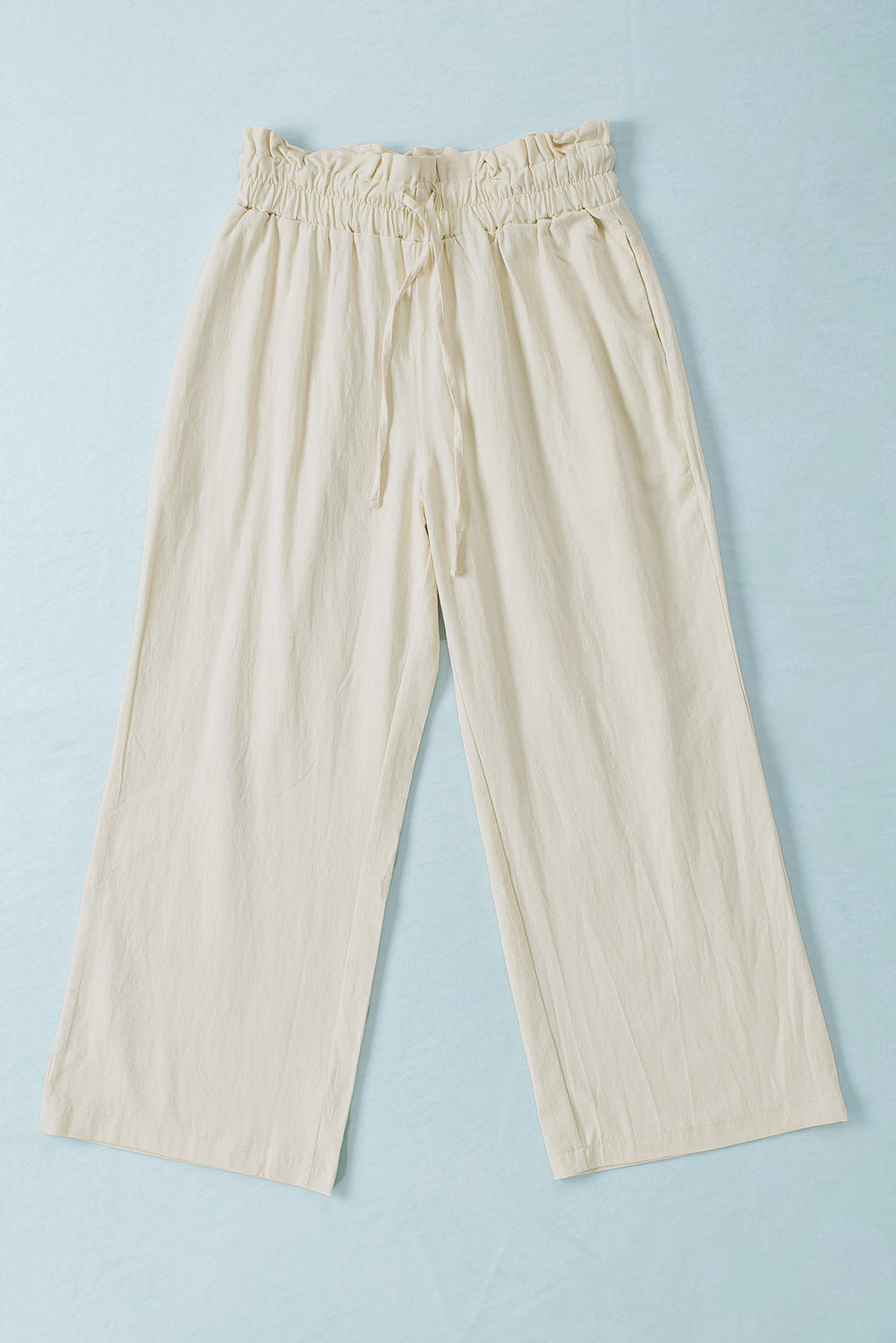 Khaki Paperbag Waist Straight Leg Cropped Pants