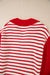 Red striped sweater with lantern sleeves and V -neck and drooping shoulders