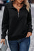 Black solid half zip quilted sweatshirt