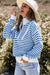 Sky blue striped sweater with zipped collar and dropped shoulders