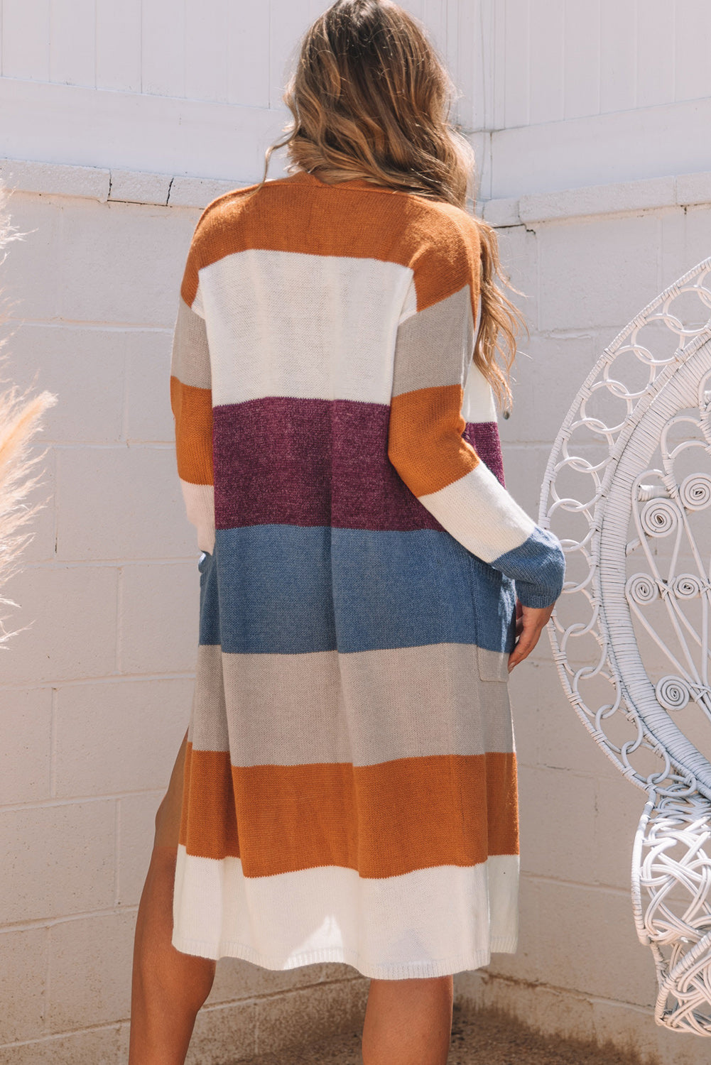Cardigan long en tricot multicolore à blocs de couleurs ouvert sur le devant-A WOMAN WE LOVE