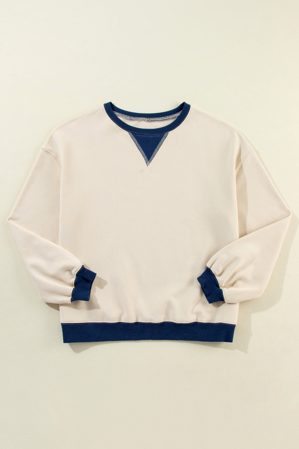 White Color Block Patch Drop Shoulder Oversized Sweatshirt