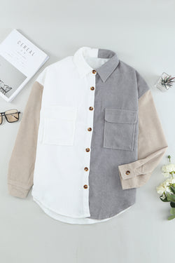 White buttoned shirt with color blocks with pocket