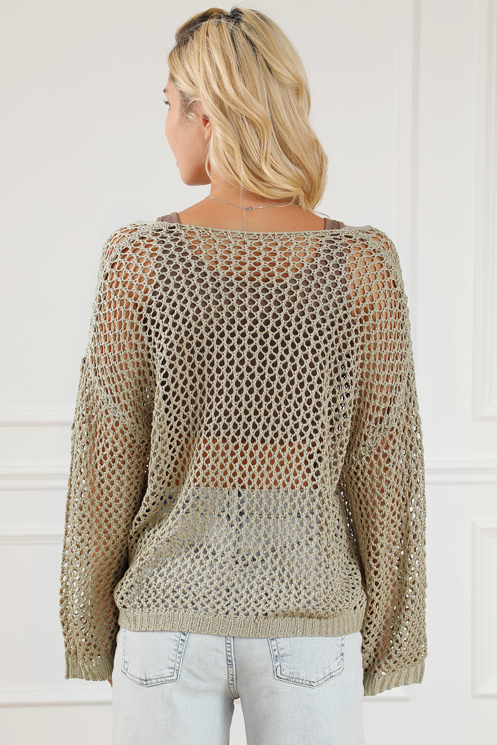 Pull ample en maille pointelle à étoiles beige français clair