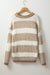 Brown loose sweater with stripes and dropped shoulders, round neck