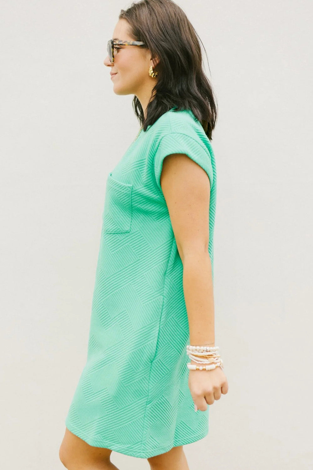 Mint Green Textured Cap Sleeve T-Shirt Dress